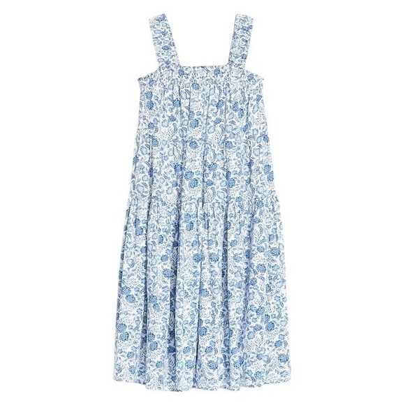Old Navy Womens Blue White Floral Toile Smocked Tiered Midi Dress NWT Large - Picture 2 of 16